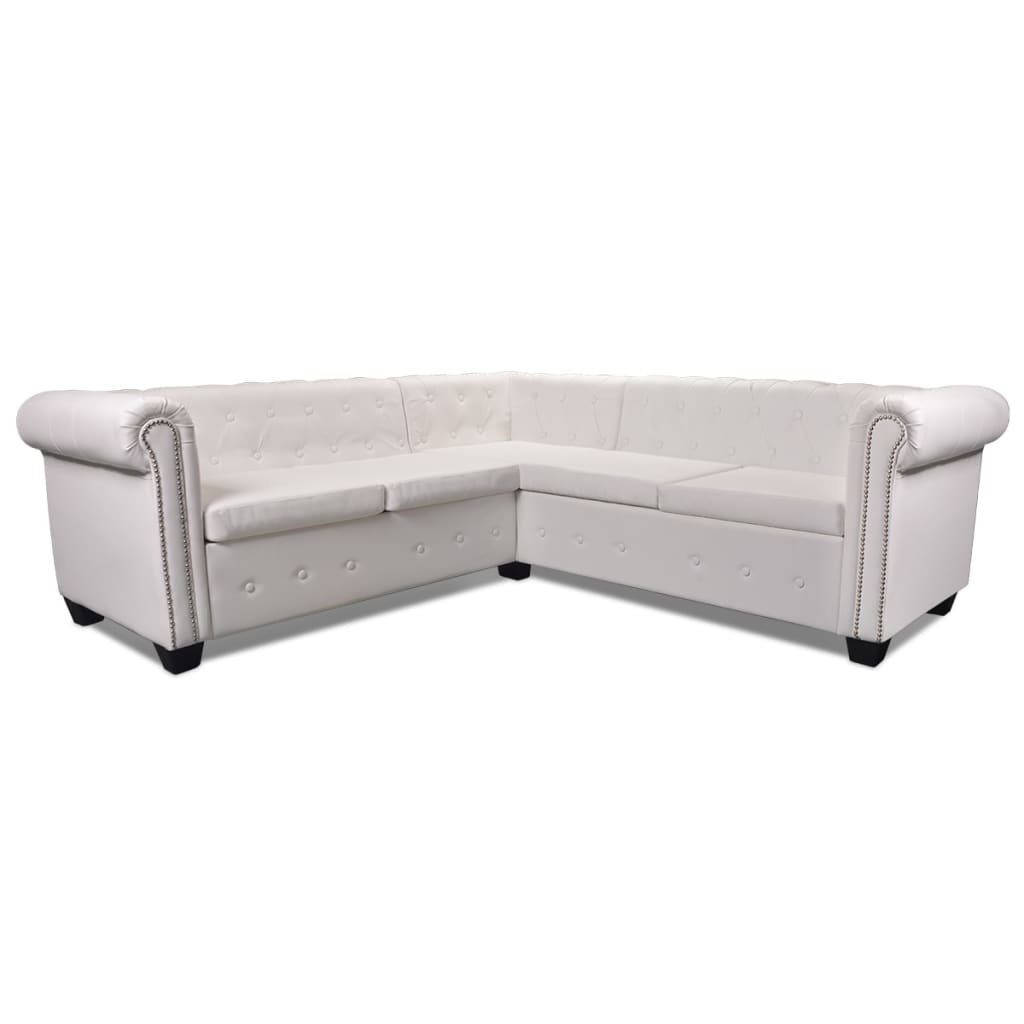 vidaXL Sofa Chesterfield Ecksofa 5-Sitzer Kunstleder Weiß