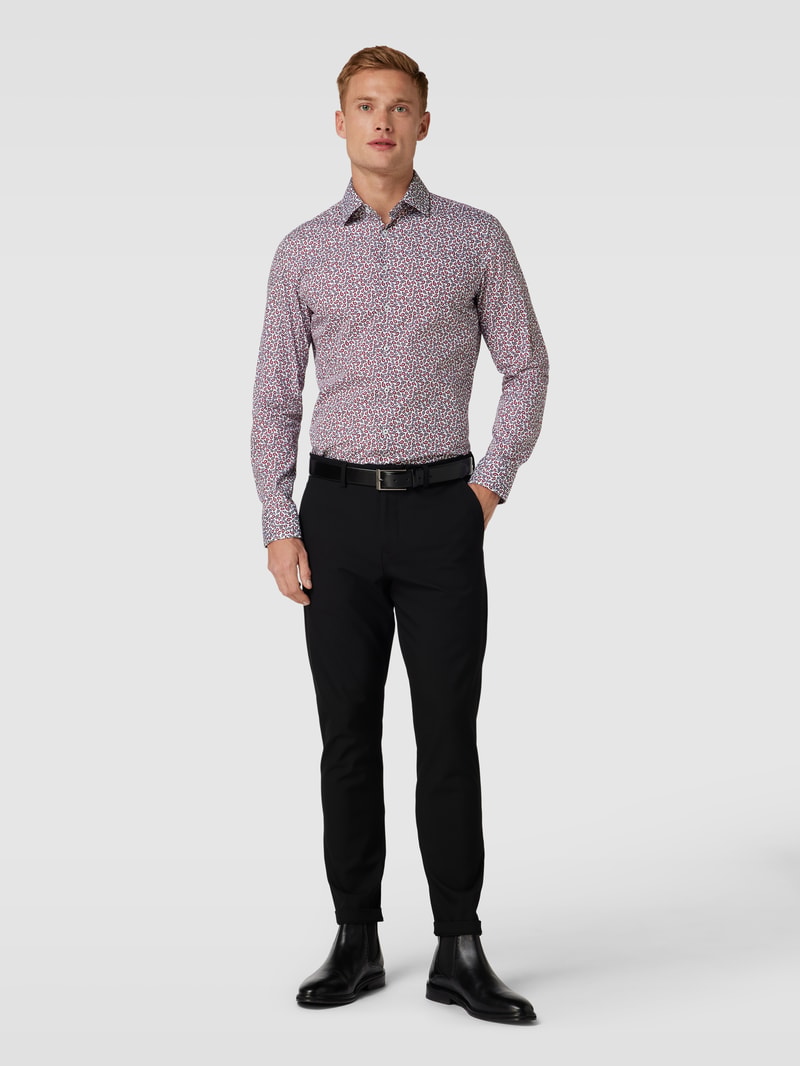 Slim Fit Business-Hemd mit Paisley-Muster in marineblau