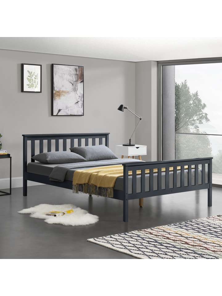 en.casa Holzbett Visby in Grau (B)180cm günstig kaufen onesize