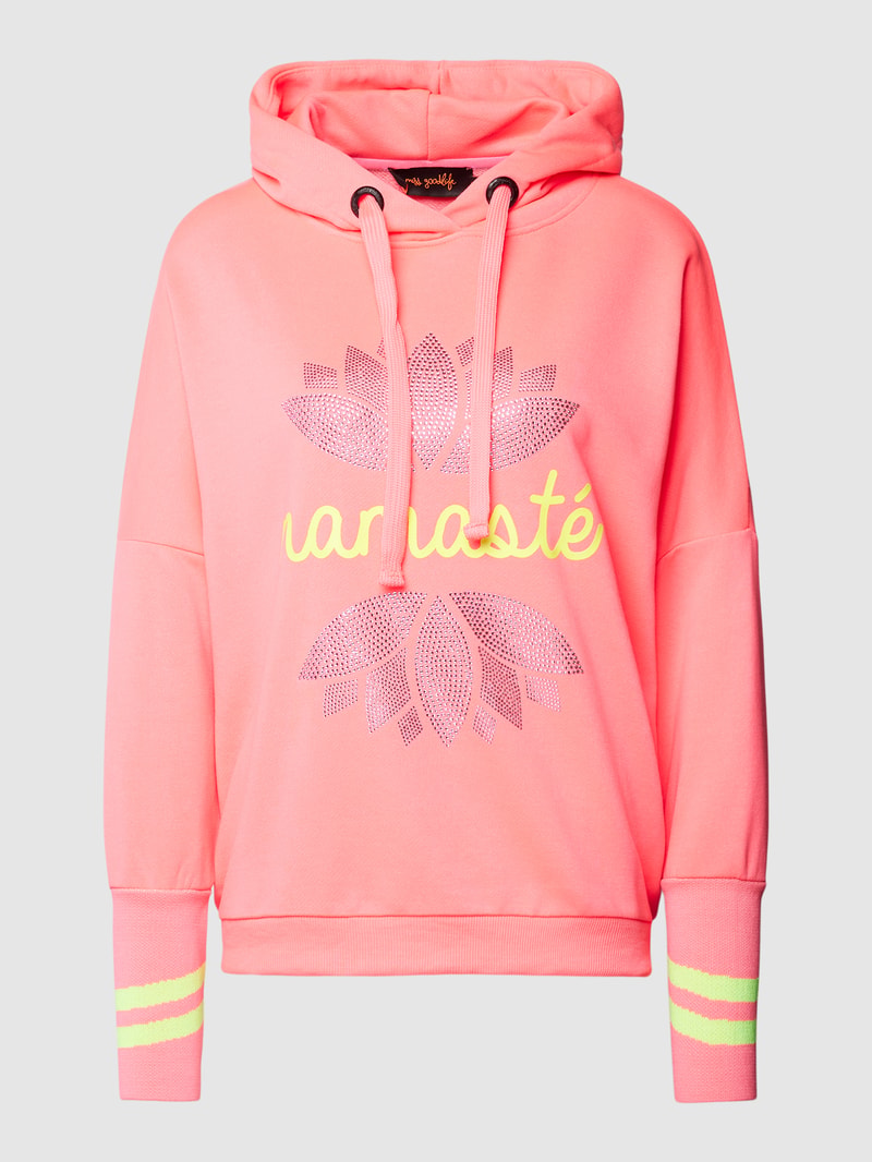 Hoodie mit Strasssteinbesatz Modell 'NAMASTE' in pink