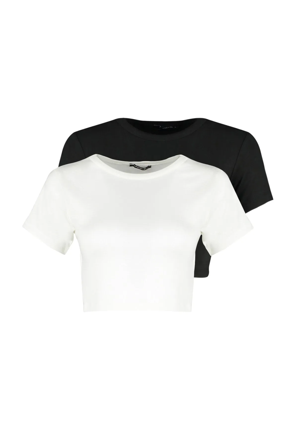 Trendyol Collection  Premium Schwarz-Ecru 2er-Pack kurze Viskose/weiche Stretch-Strickbluse TWOSS23BZ00108