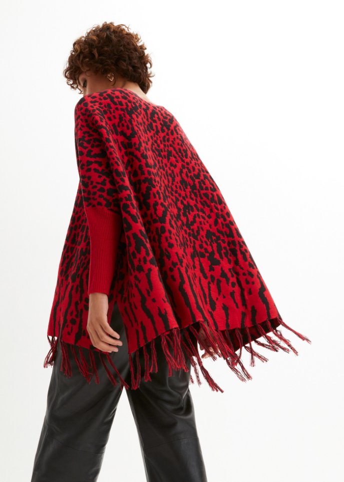 Poncho-Pullover mit Animal-Design