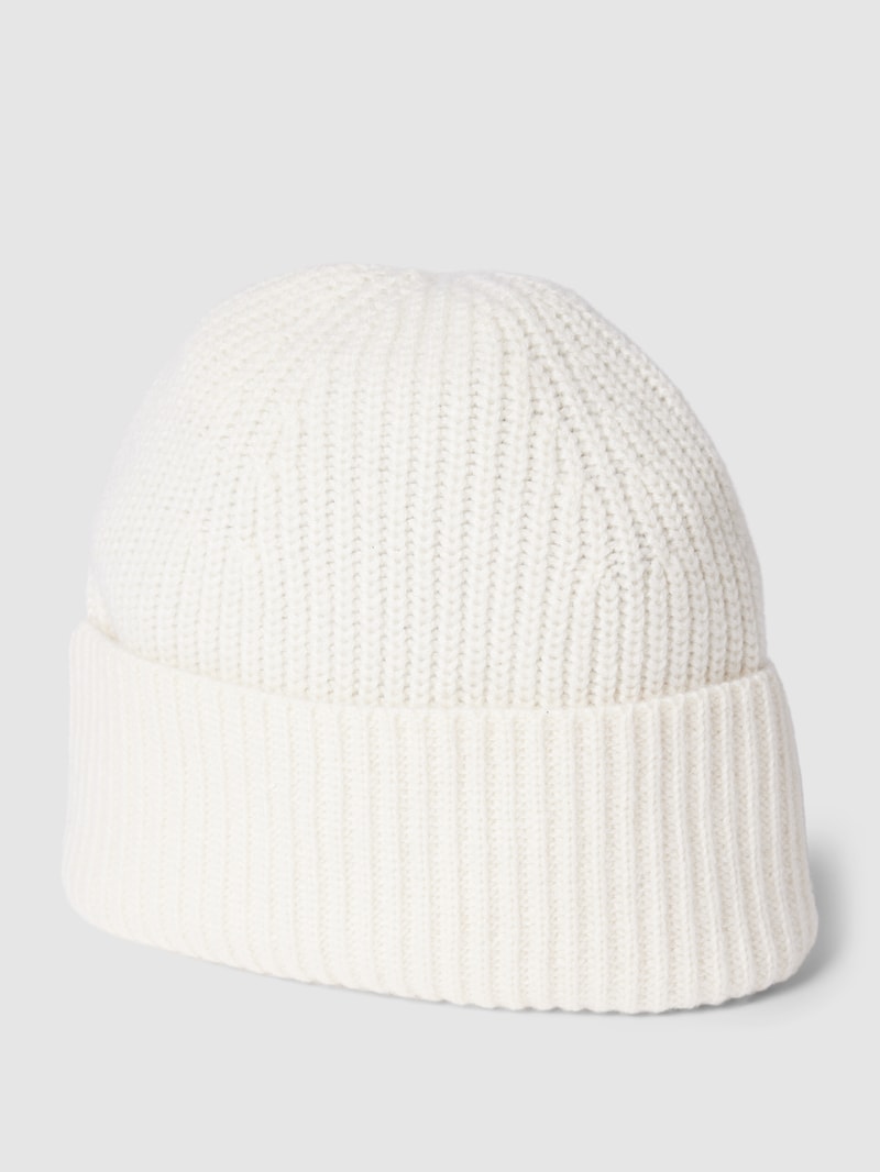Beanie aus reinem Kaschmir mit breitem Umschlag in offwhite