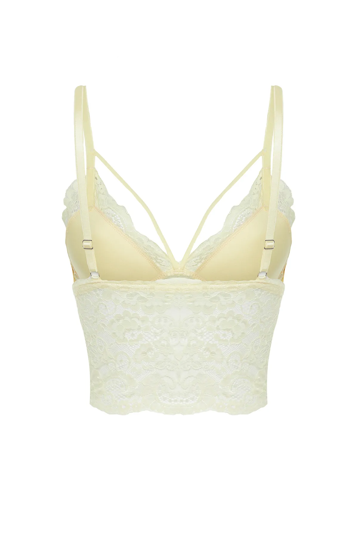 Trendyol Collection  Gelbes gerüschtes, geripptes, detailliertes Strick-Bustier mit Seilriemen, dreieckigem Saum THMAW21SU0050