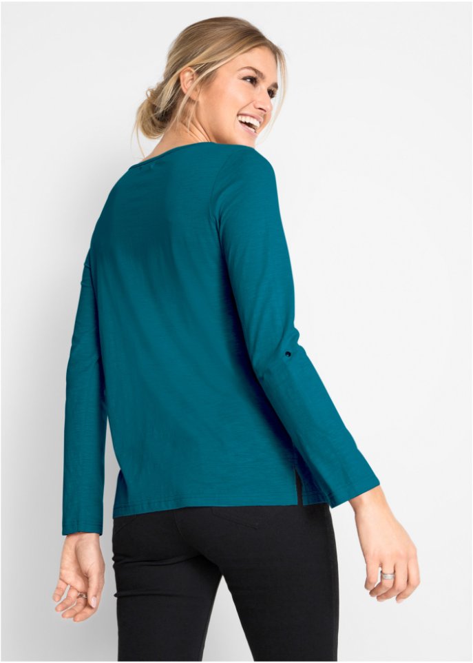 Leichtes Baumwoll Langarm-Shirt mit Knopfleiste
