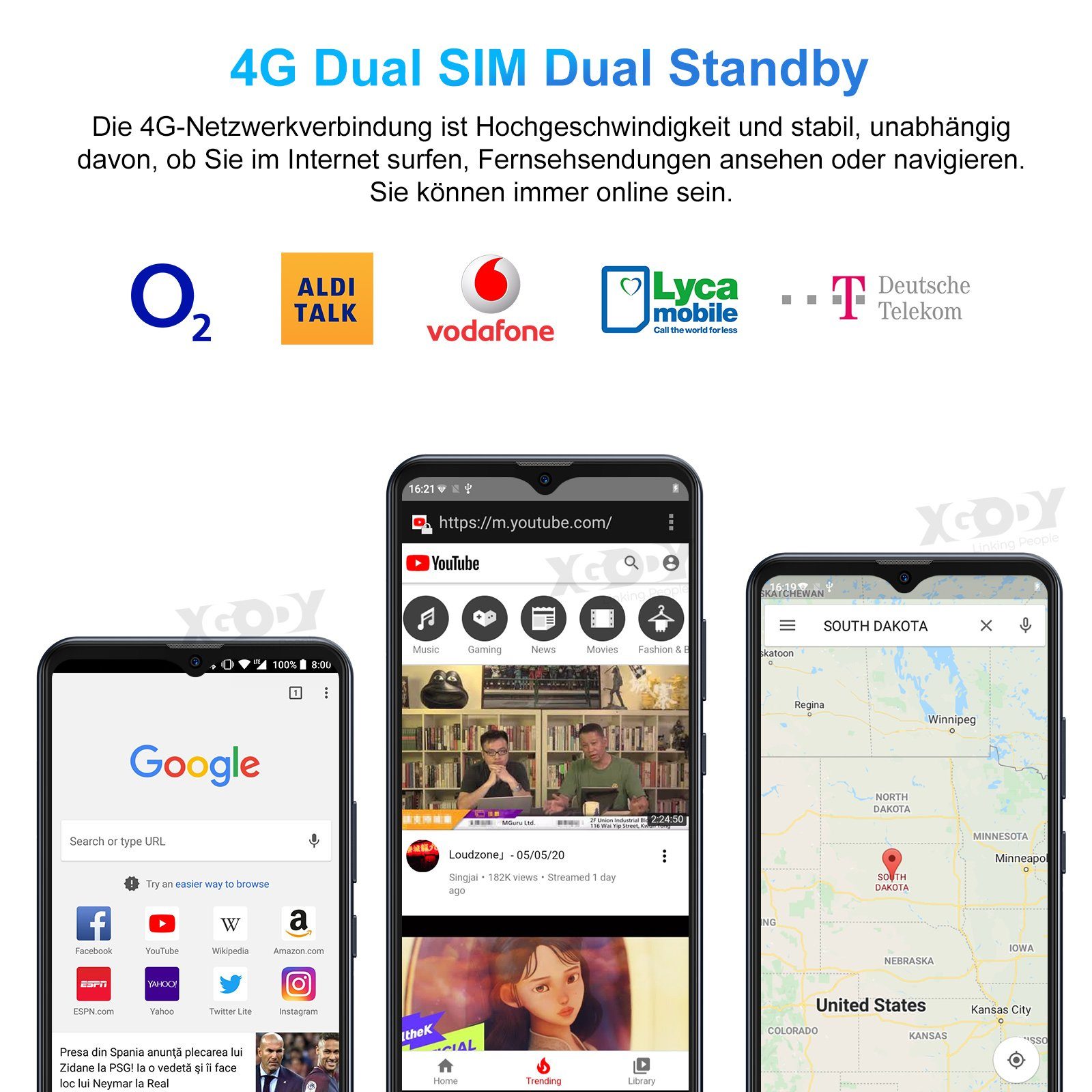 XGODY A53 2G RAM,32G ROM,Android 10.0 Smartphone (16,50 cm/6.52 Zoll, 32 GB Speicherplatz, 13 MP Kamera, Gesichtserkennung, Dual-SIM, Erweiterung Speicher Max. 256GB)