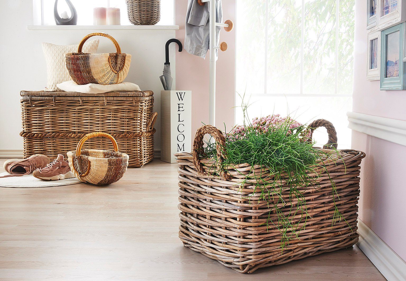 Kobolo Truhe Kiste aus Rattan Kubu Grey mit Deckel 80x45x48 cm
