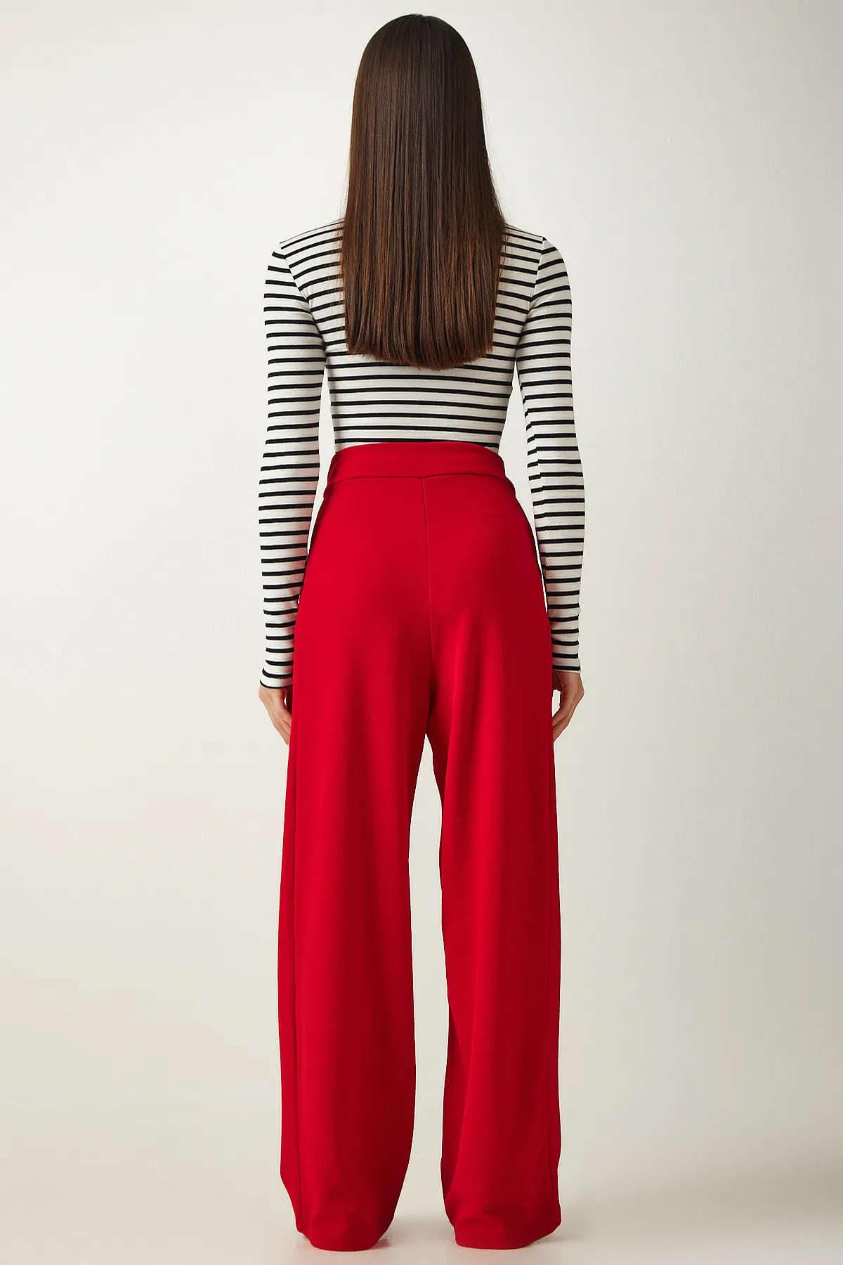 Happiness İstanbul  Bequeme Palazzo-Hose mit Klettverschluss in Rot für Damen Lİ00113