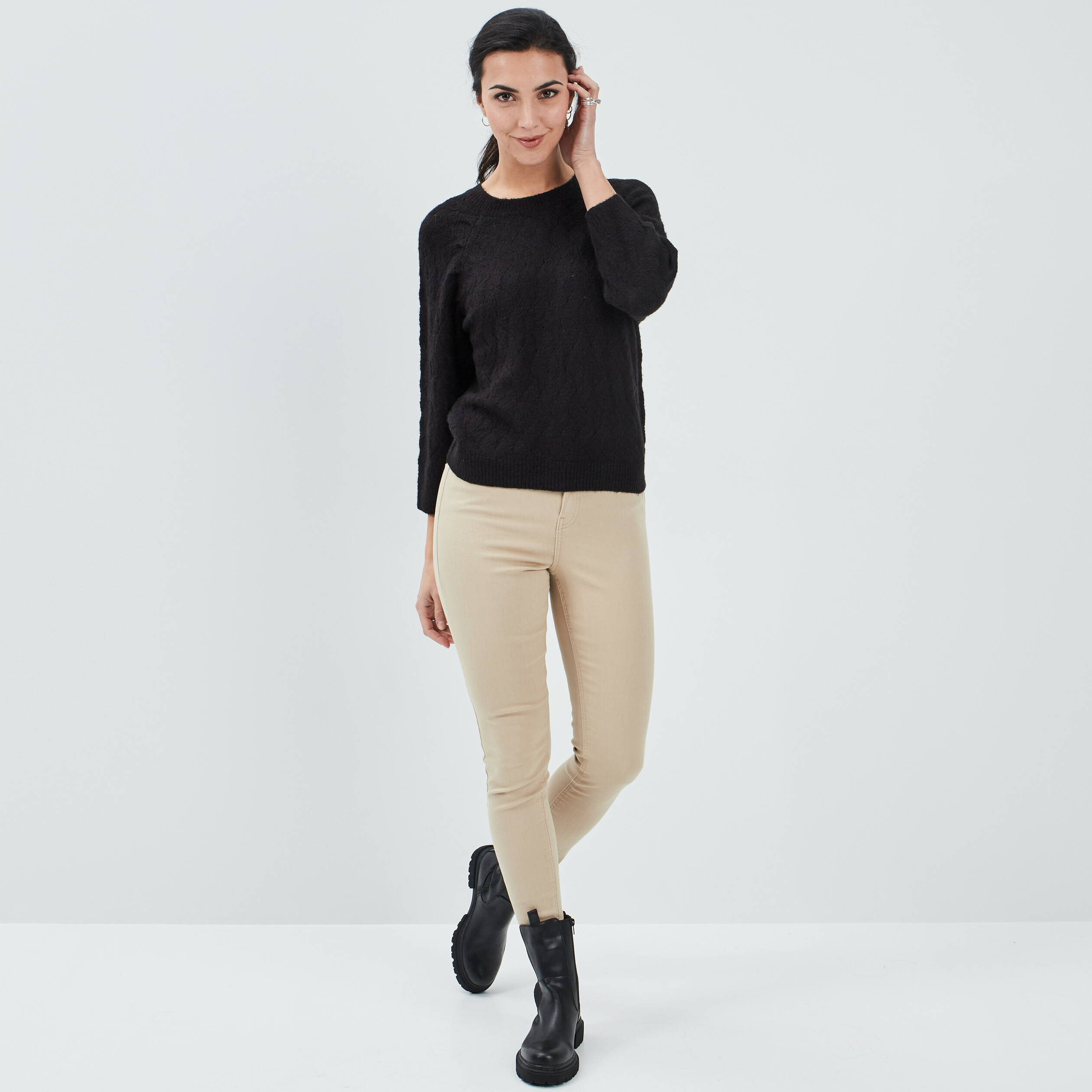 Pantalon skinny taille haute sable femme | La Halle
