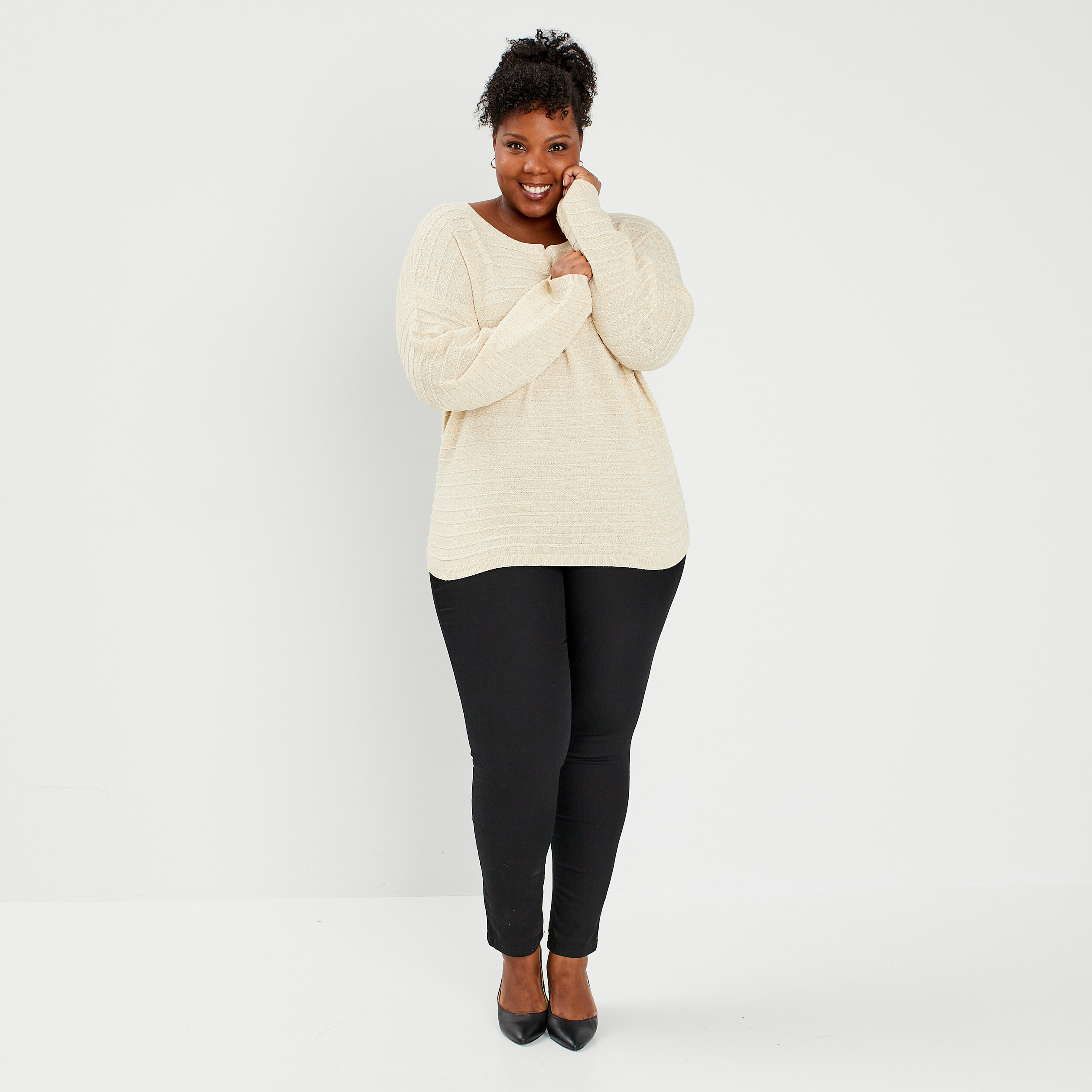 Pull col rond ivoire femme grande taille | La Halle