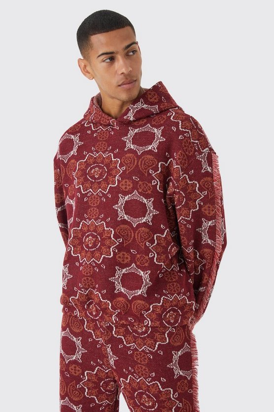 Oversize Jacquard Hoodie mit Fransen