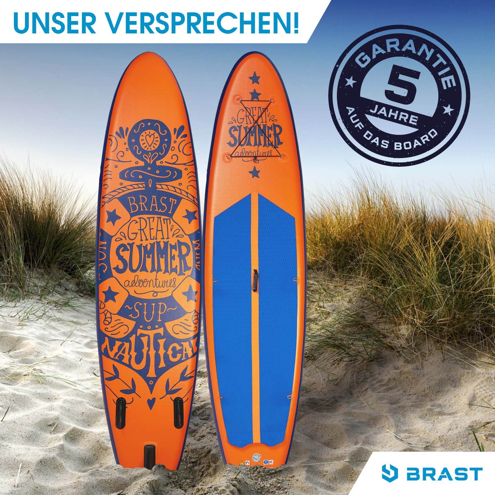 BRAST SUP-Board Summer Aufblasbares Stand up Paddle Set - 320x81x15cm, 5 Jahre Garantie inkl. Sonderzubehör, (2in1 Paddel Kajak-Sitz Action-Cam-Halterung), Fußschlaufe Paddel Pumpe Rucksack