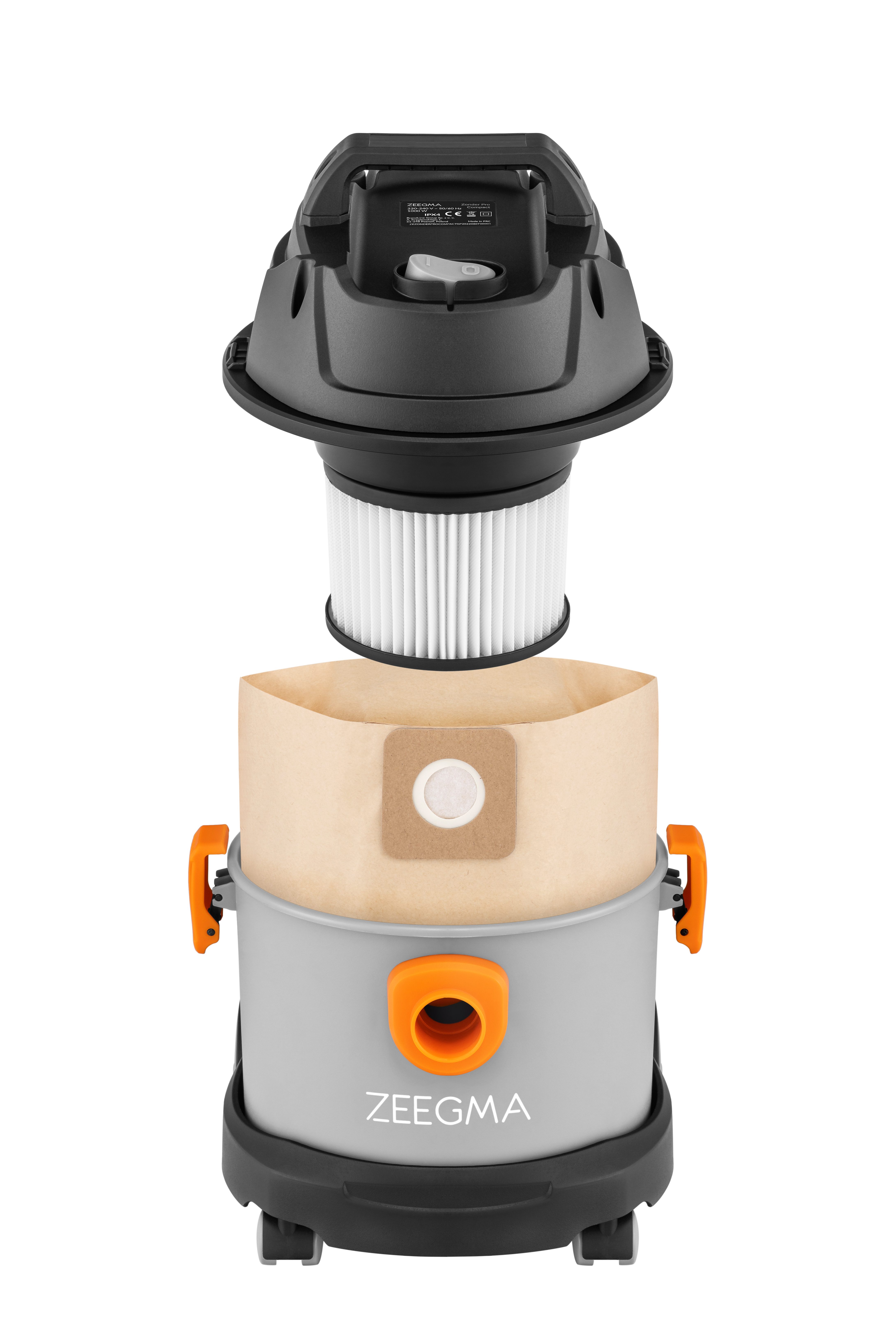 Zeegma Industriesauger Zonder Pro Compact, 1000,00 W, mit Beutel für trockenes Saugen, ohne Beutel für Saugen mit Wasser, Staubsauger für Trocken- und Nasssaugung + Gebläsefunktion
