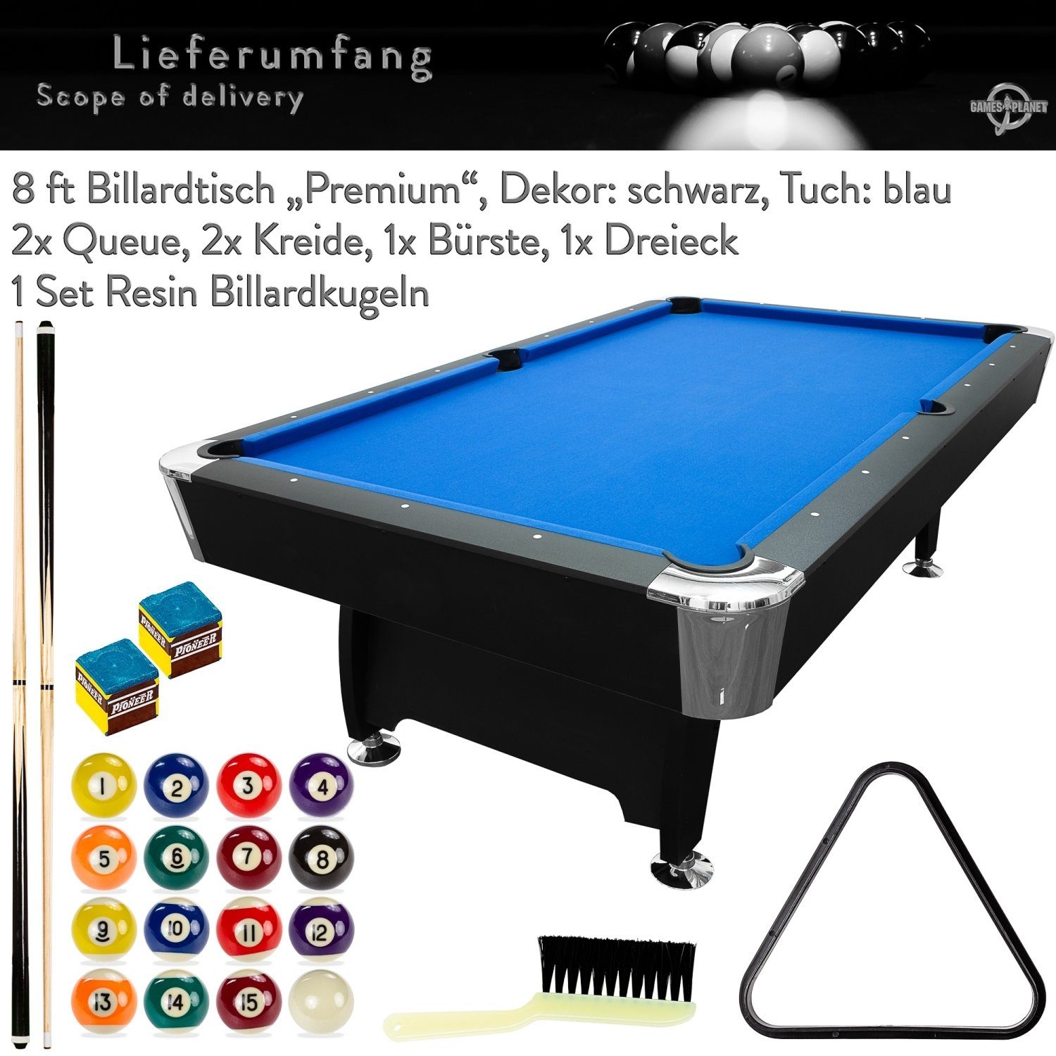 GAMES PLANET Billardtisch Games Planet 8 ft Billardtisch, 9 Farbvarianten, 244x132x82 cm (LxBxH)