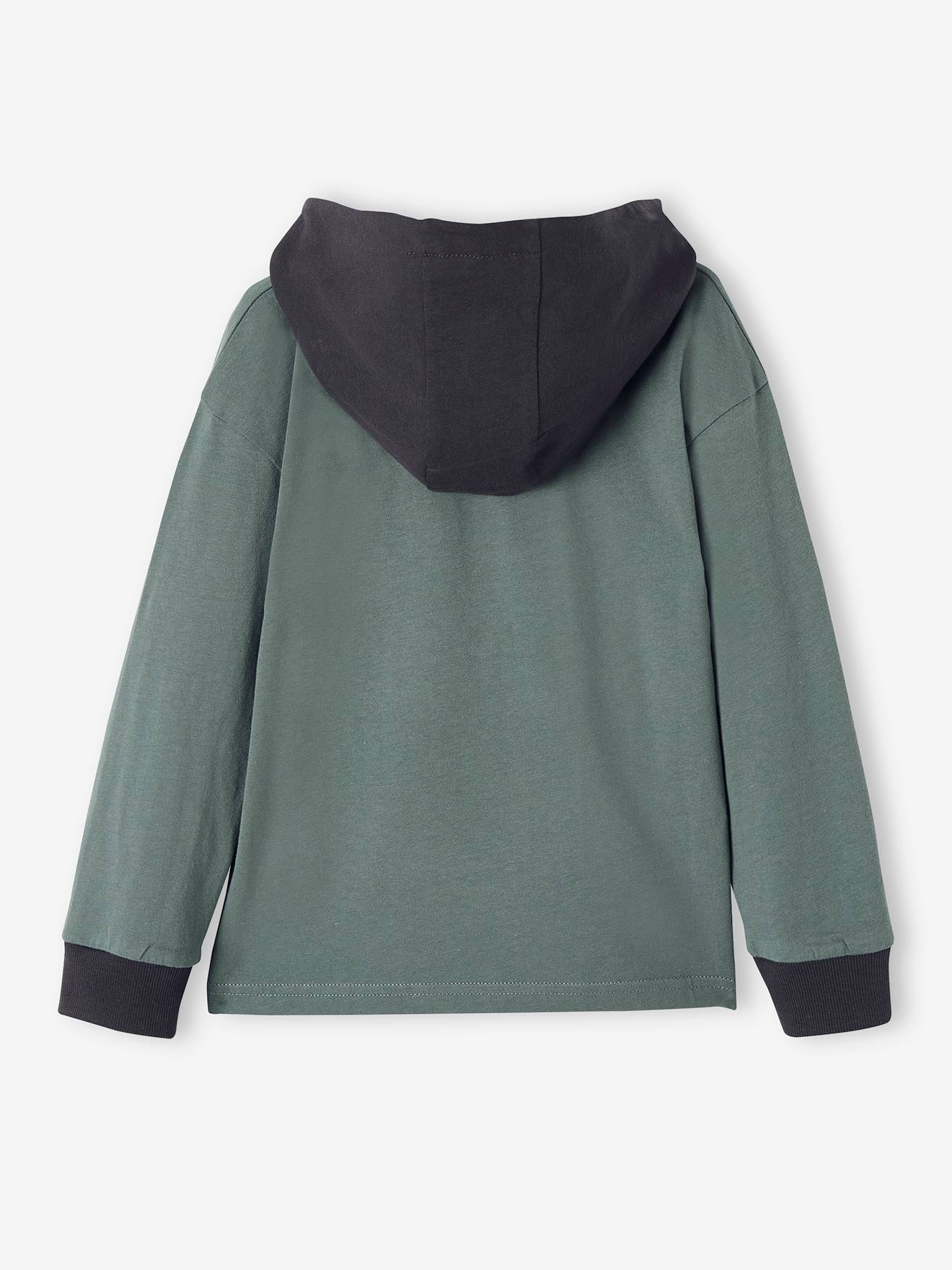 Tee-shirt à capuche motif pieuvre garçon vert grise