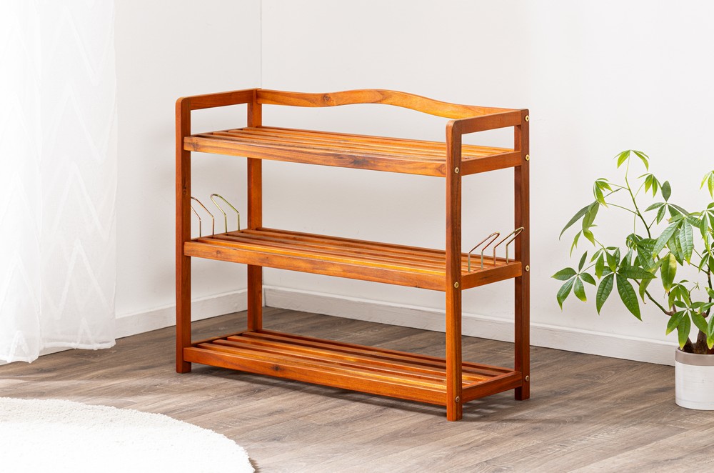 HC Home & Living Schuhregal Akazie 3 Etagen 84 x 62 x 26cm braun