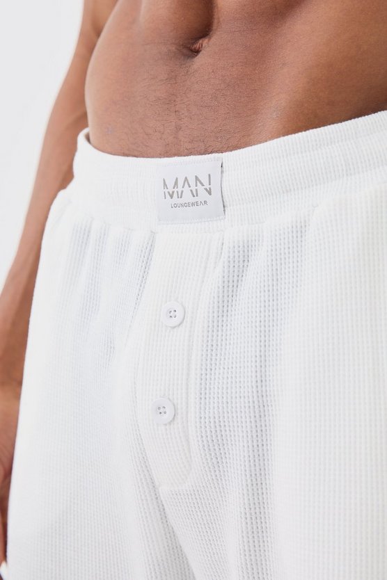 Relaxed Fit Waffle Lounge Bottoms In White