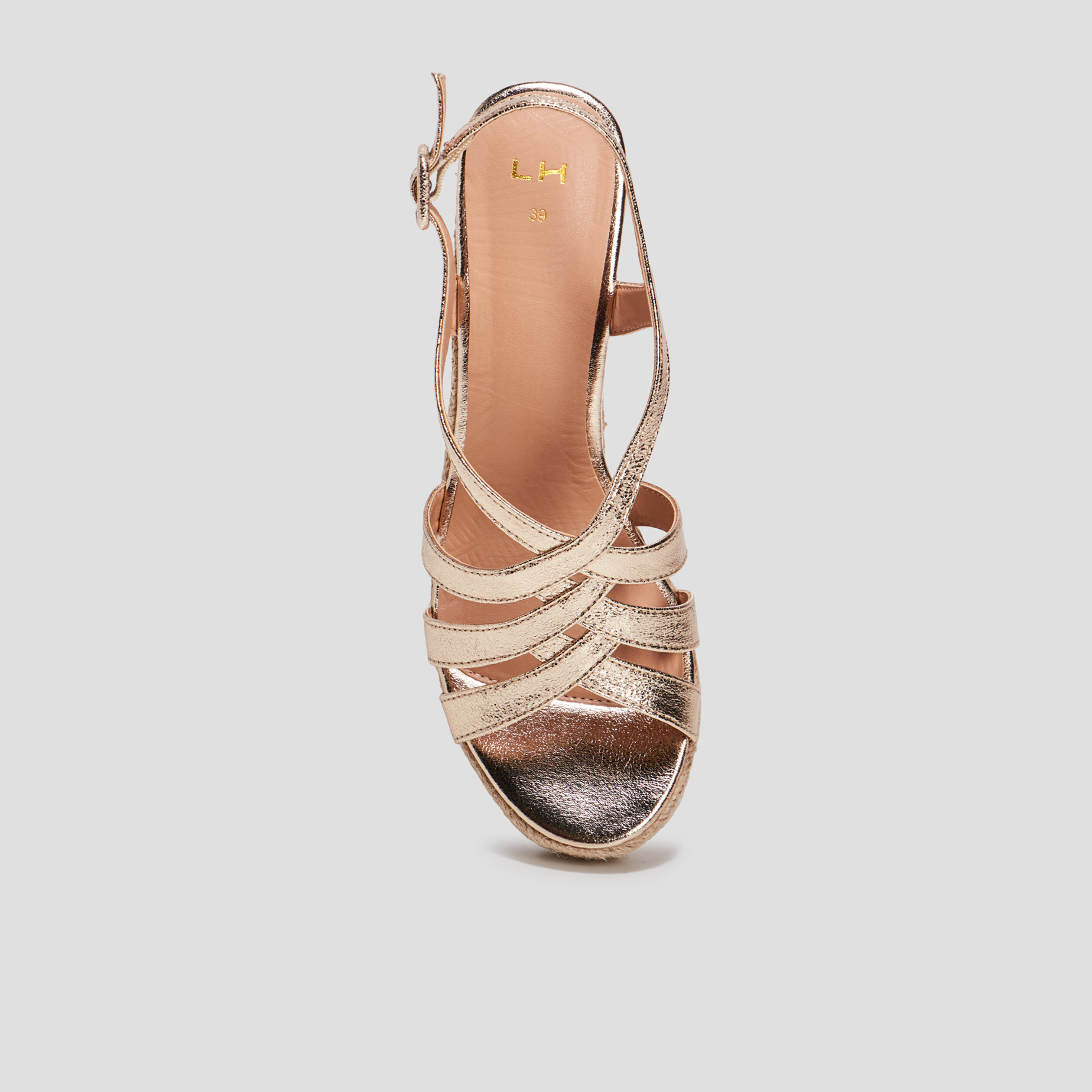 Sandales compensées brides croisées jaune or femme | La Halle