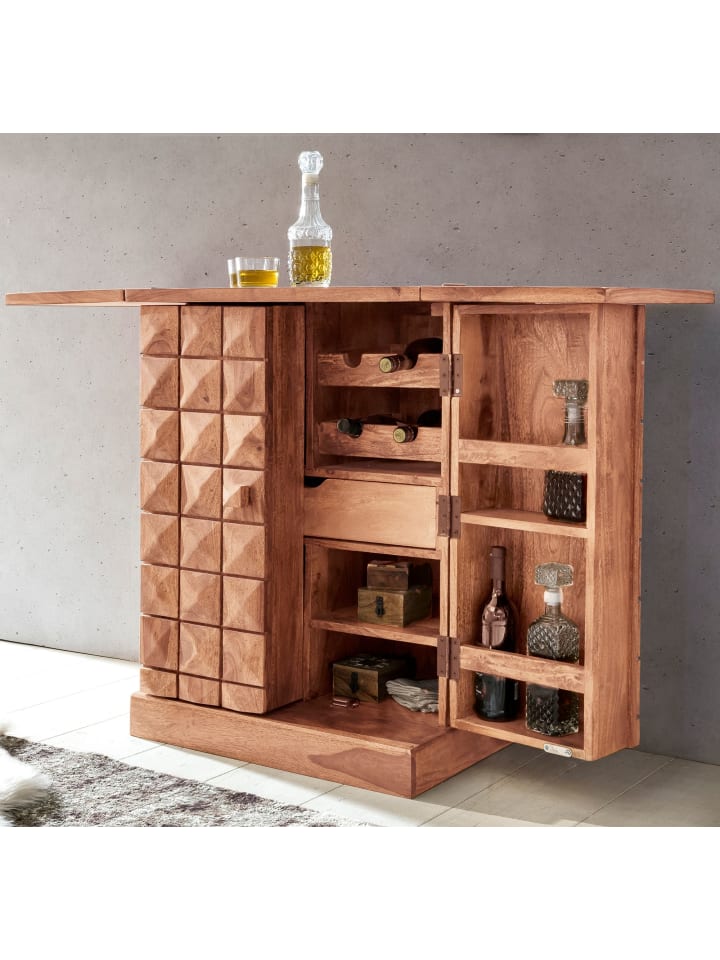 KADIMA DESIGN Hausbar Massivholz 65x91x50 cm Weinbar ausklappbar, Kleine Bar in Akazie günstig kaufen onesize
