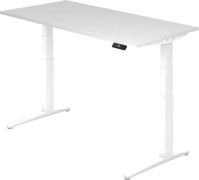 Hammerbacher Elektrisch Höhenverstellbar Sitz-Stehschreibtisch Rechteckig Holz Weiß T-Fuß 1.600 x 800 x 720 mm