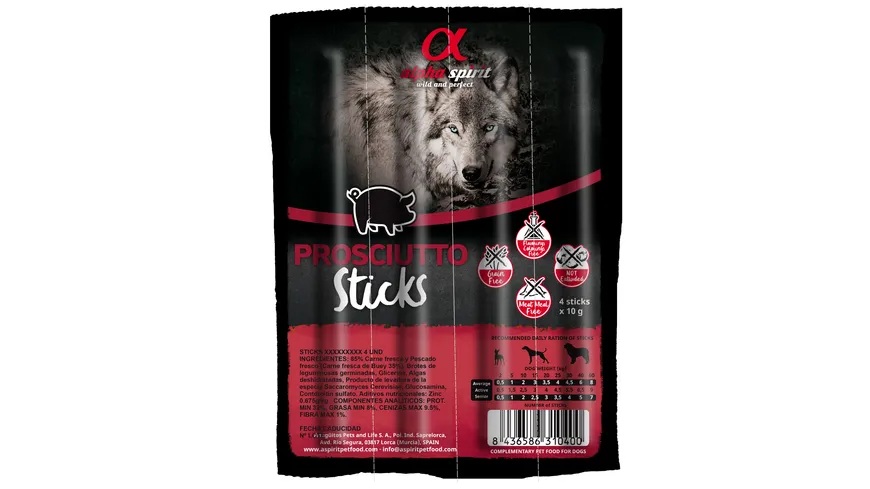 alpha spirit Dog Hundesnack Sticks Prosciutto 4er-Blister 36 g