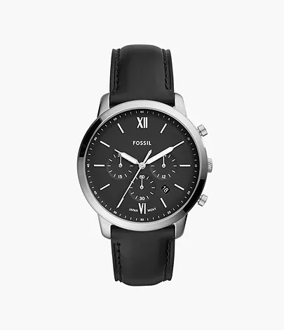 Fossil Herrenuhr Neutra Chronograph Leder Schwarz