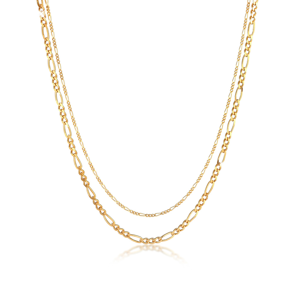 Elli PREMIUM Elli PREMIUM Collier Layerkette Figaro Glieder Basic 925 Silber collier