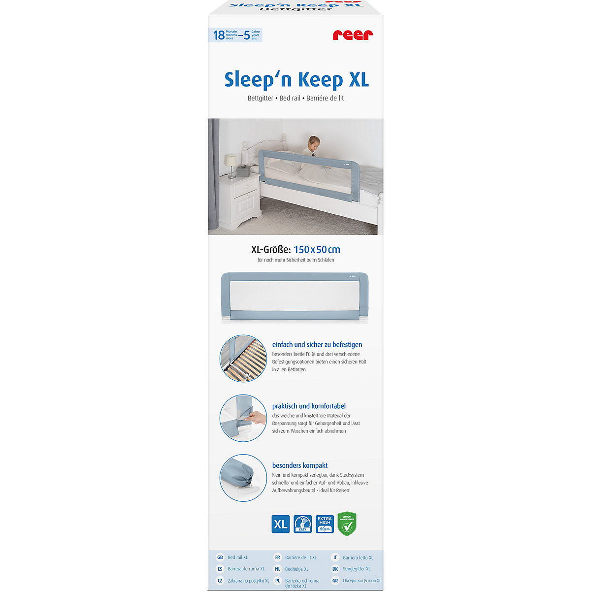 Sleep'n Keep XL Bettgitter, 150 cm, Farbe Blaugrau