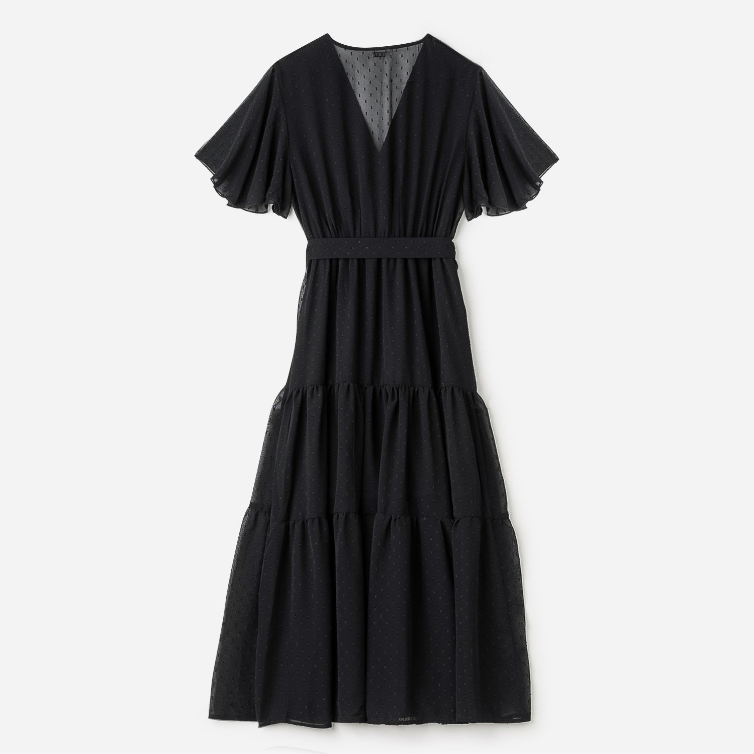 Robe longue TEXTO noire jacquard effet pois