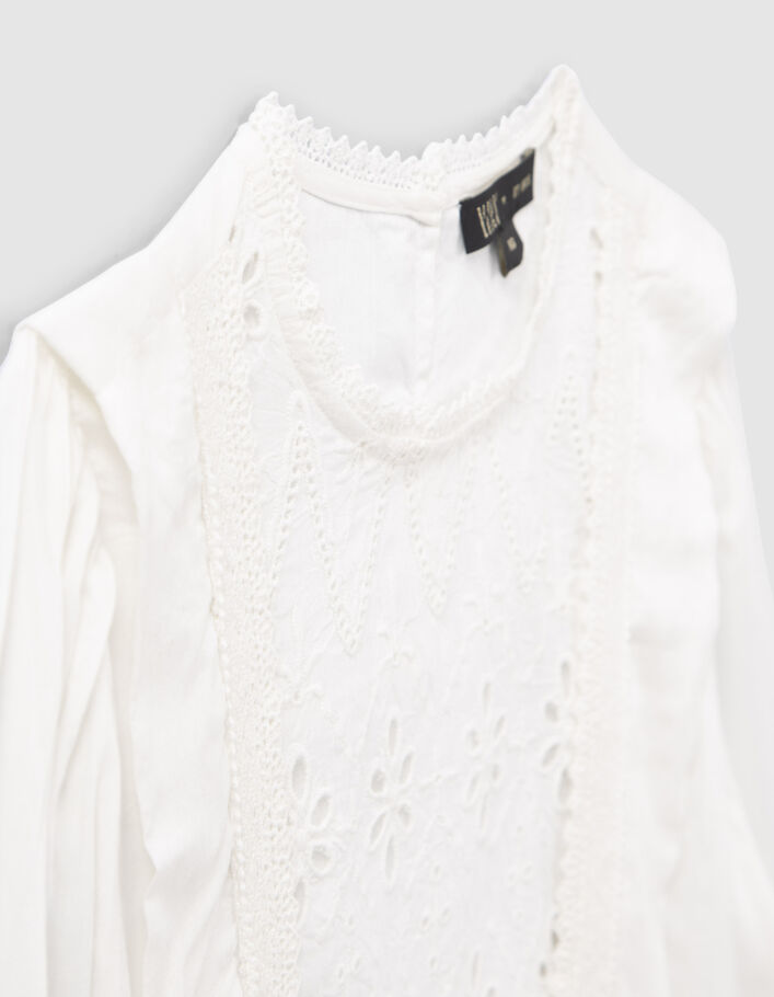Blouse blanc cassé à plastron dentelle fille