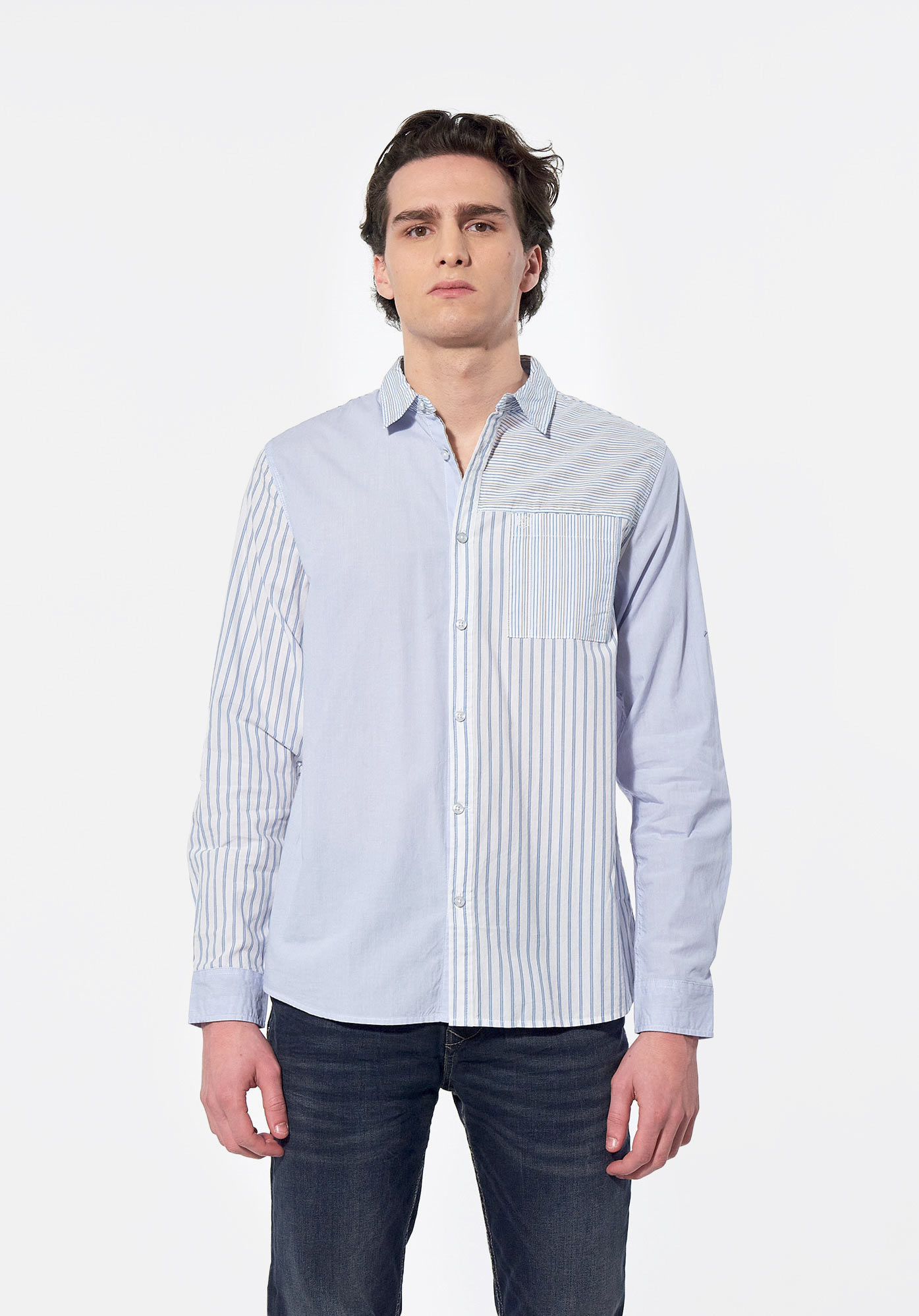 NATAN  Chemise bleue à rayures Homme en 100% coton
