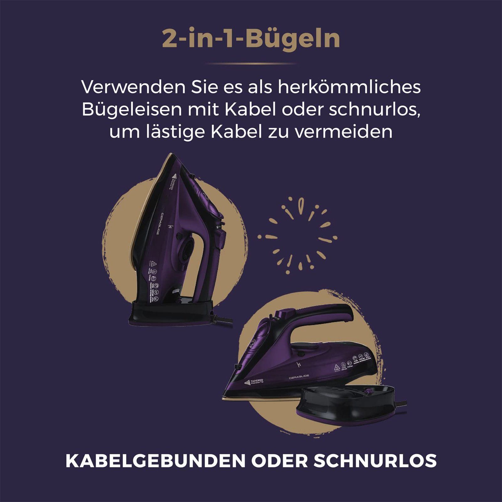 Aoucheni Dampfbügeleisen AJ2085 Kabelloses Dampfbügeleisen, 2400 W