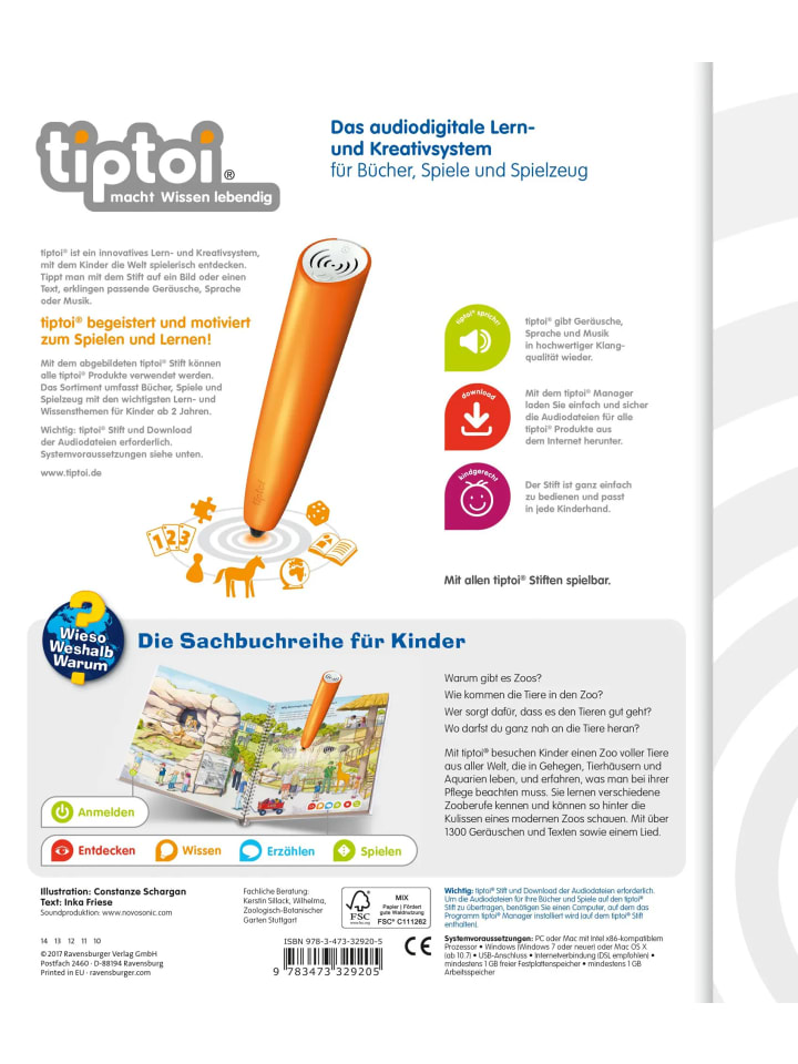 Ravensburger tiptoi® Wieso? Weshalb? Warum? Entdecke den Zoo (Band 20) günstig kaufen onesize