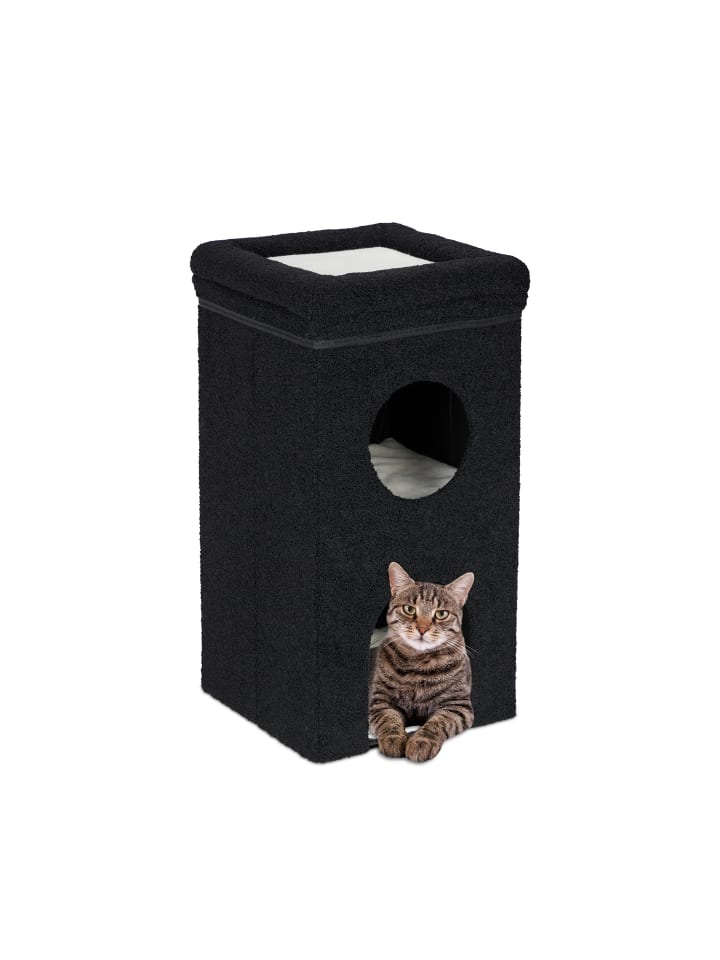 relaxdays Katzenhöhle in Schwarz - (B)40 x (H)76 x (T)40 cm günstig kaufen onesize
