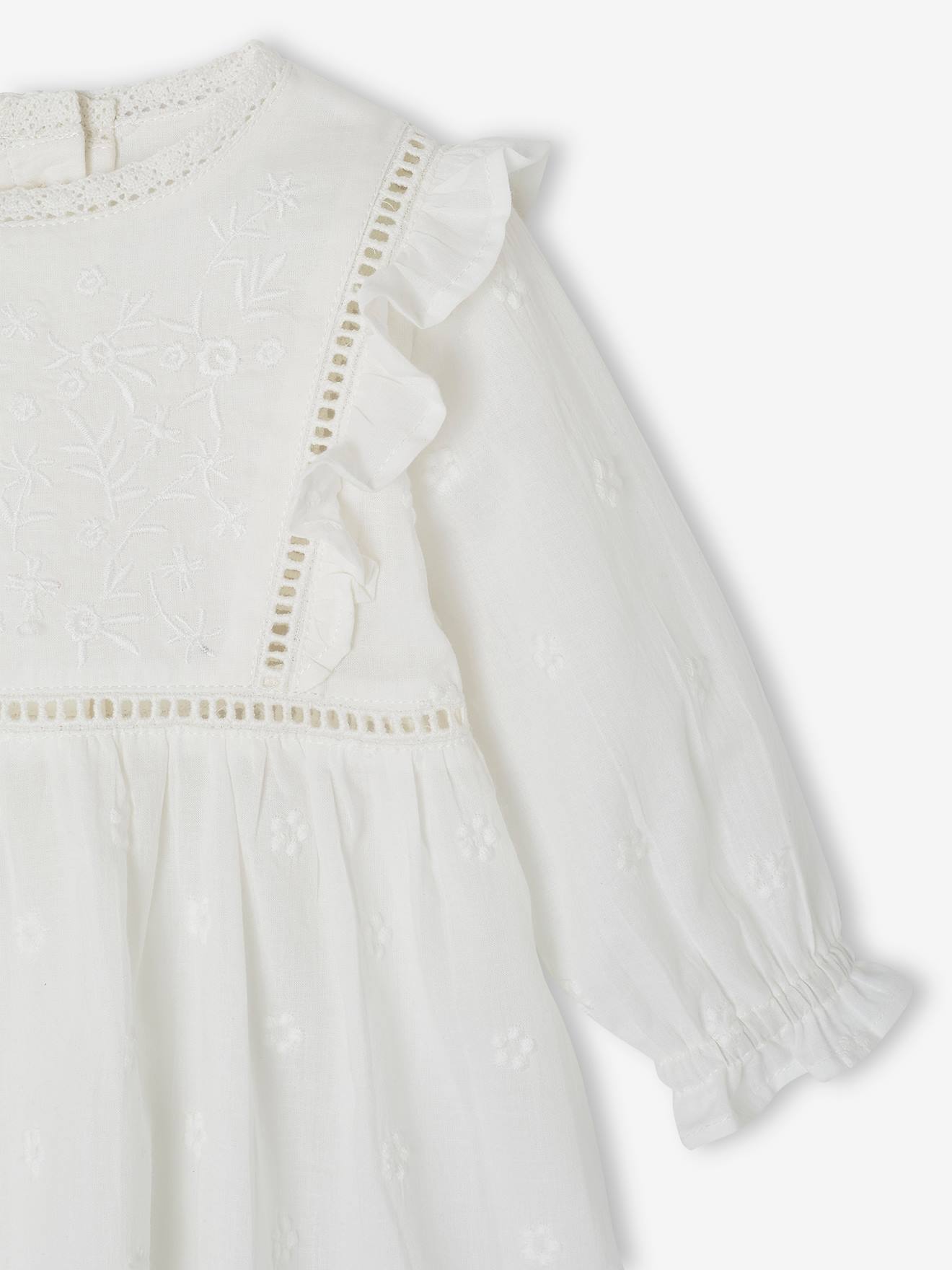 Vertbaudet Festliches Baby-Set: Kleid, Spielhose & Mütze - weiß