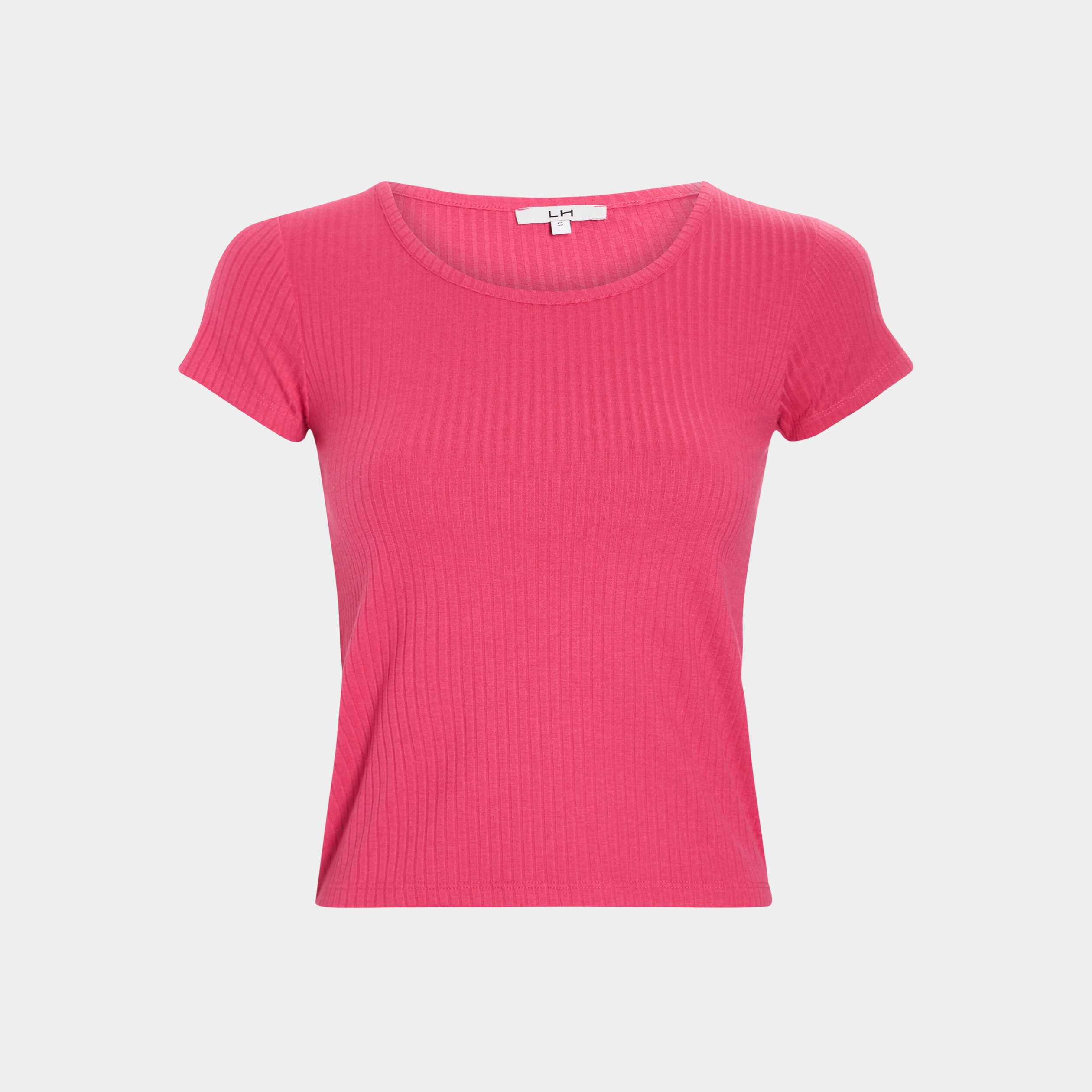 T-shirt manches courtes côtelé rose vif femme | La Halle