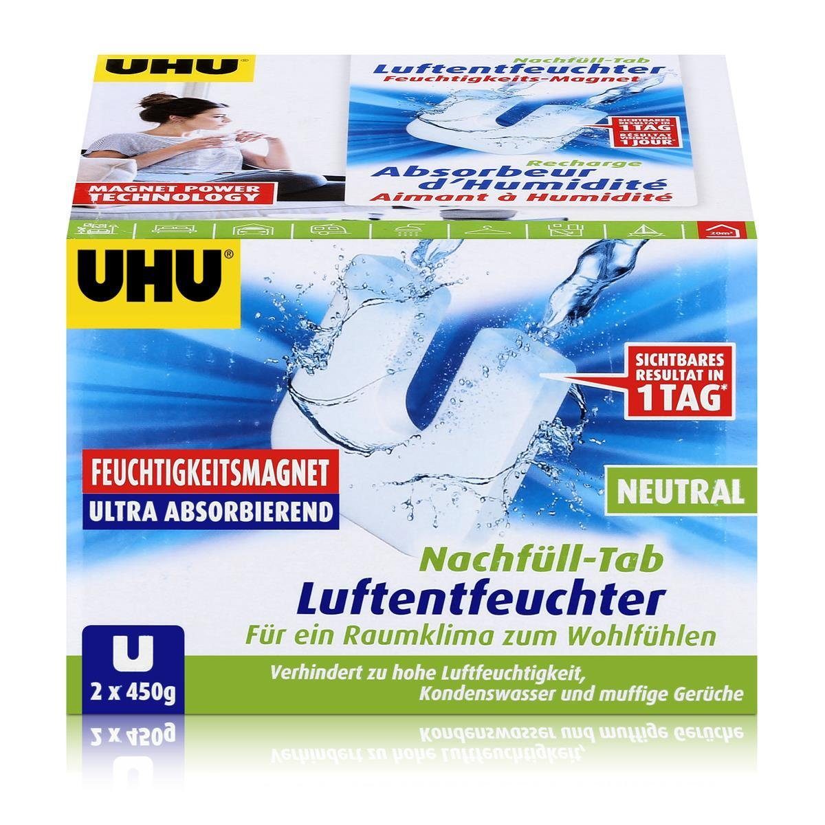 UHU Luftentfeuchter Uhu Luftentfeuchter Nachfüll-Tab Neutral 2x450g Feuchtigkeits-Magnet (