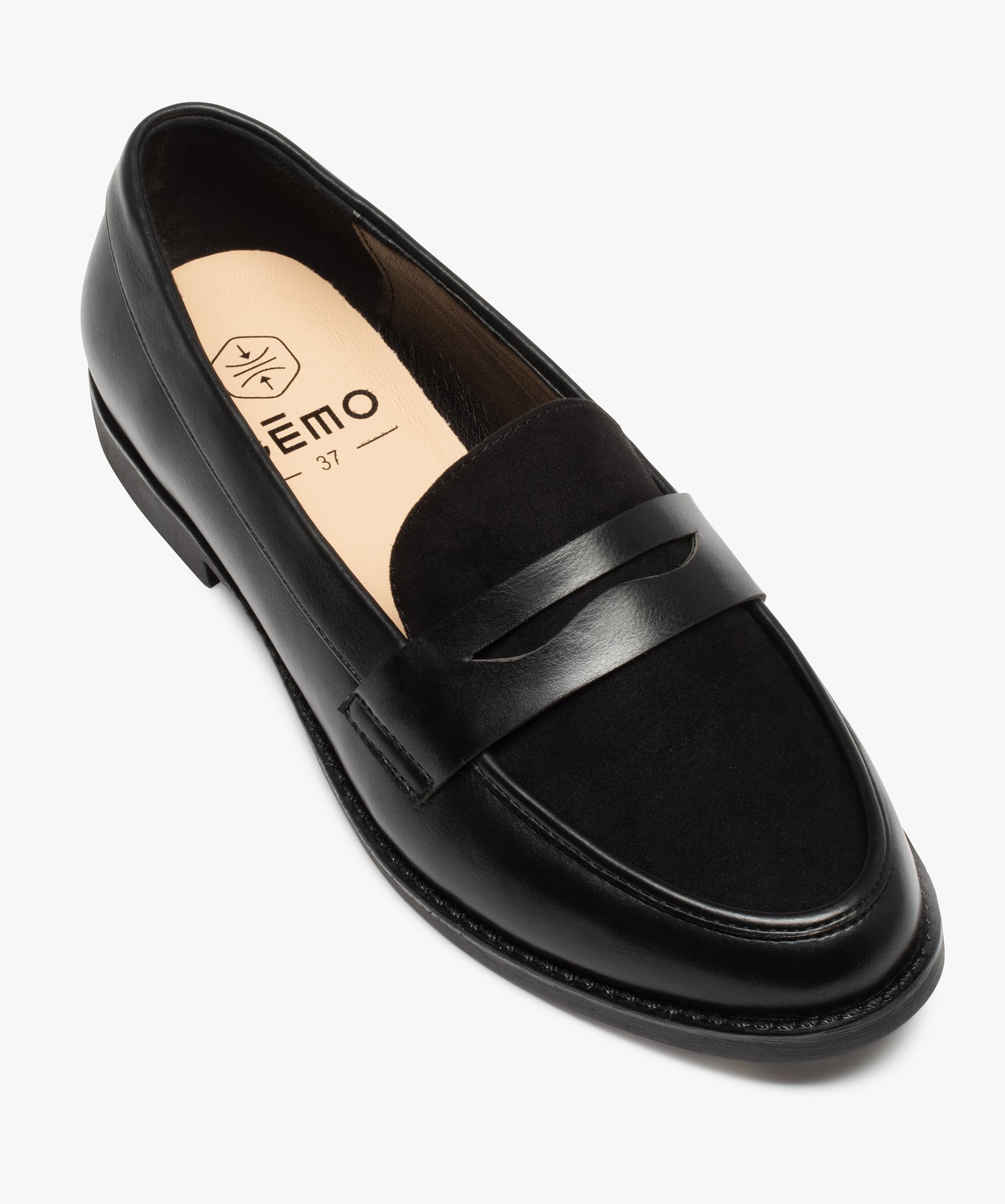 Mocassins femme unis bi-matières à talon plat noir | GEMO