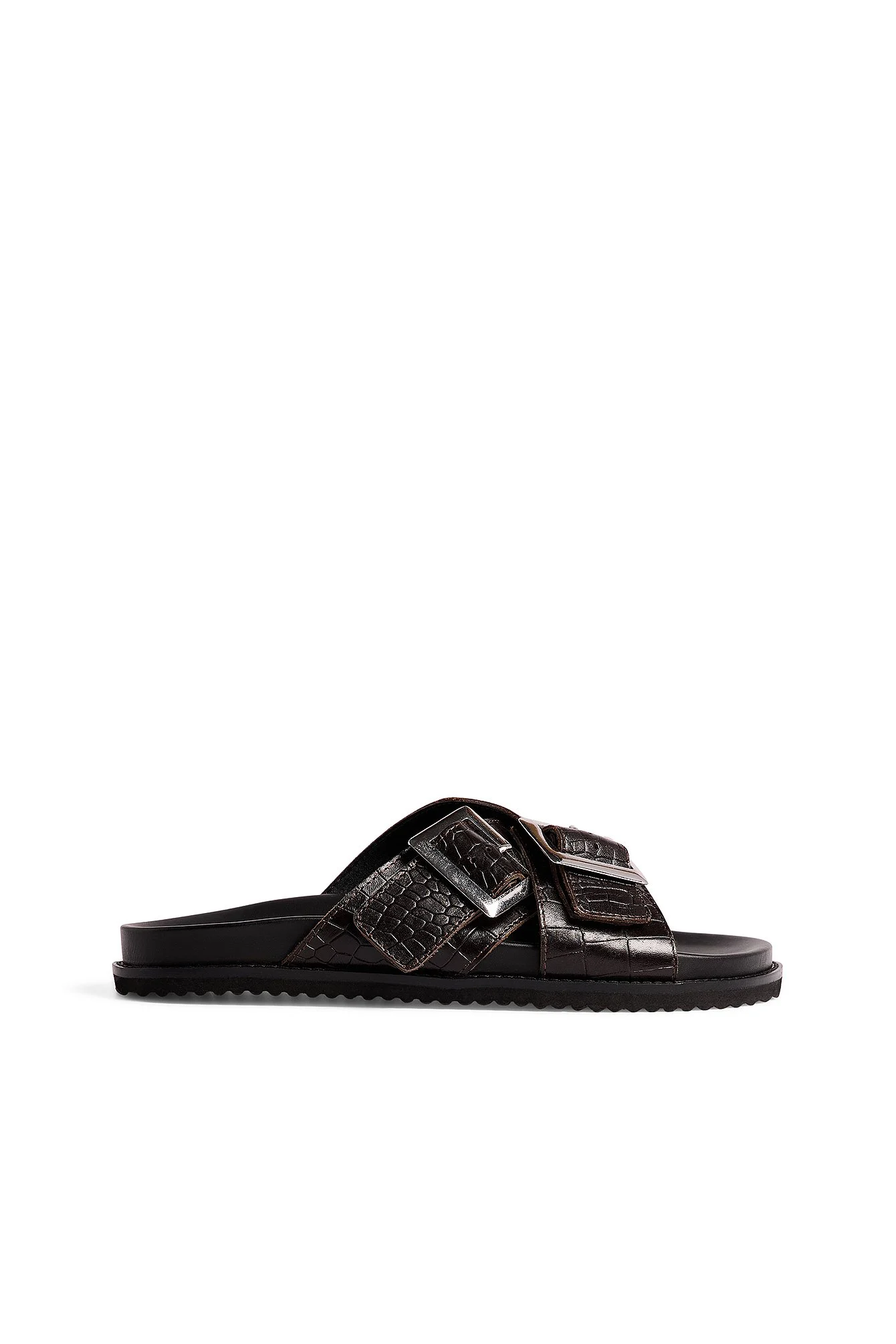 Double Buckle Leather Slippers