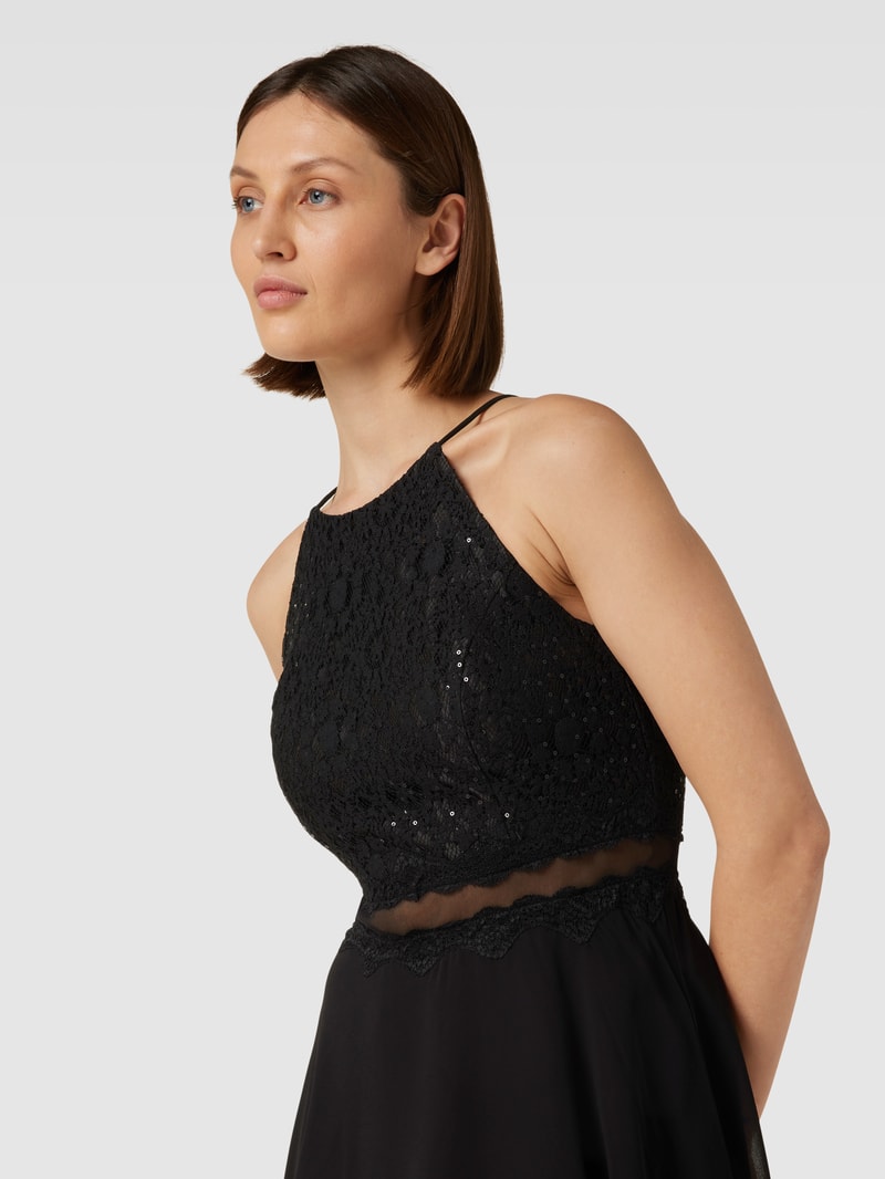Knielanges Cocktailkleid mit Spitzenbesatz in black