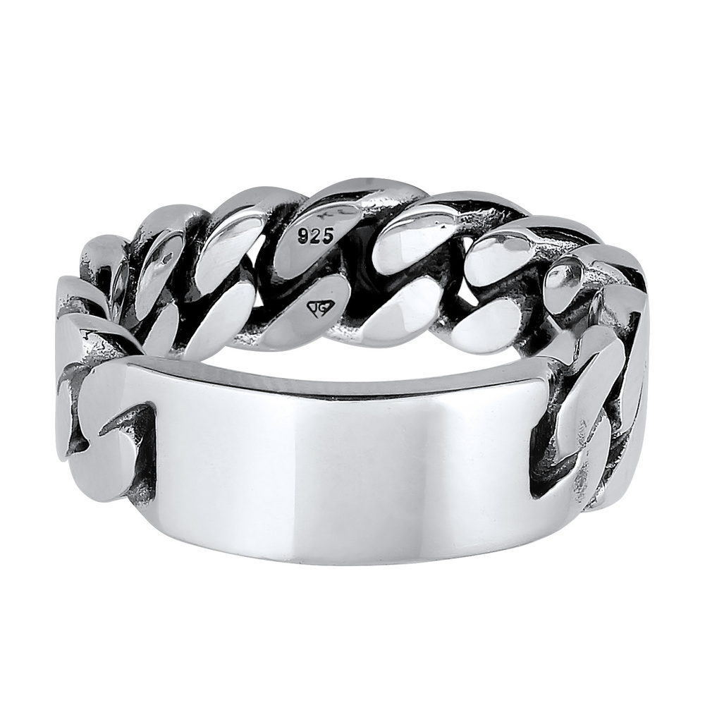 KUZZOI KUZZOI Bague Hommes sceau optique de chaîne maillons en argent sterling 925 Bague