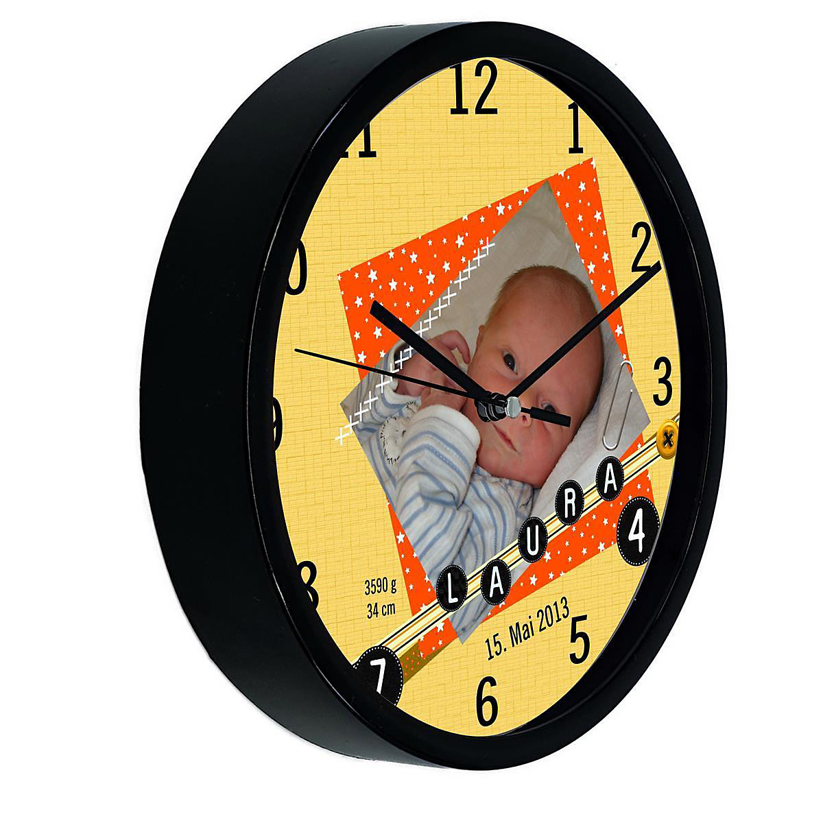 Kinder Wanduhr personalisiert mit Name Scrapbooking orange