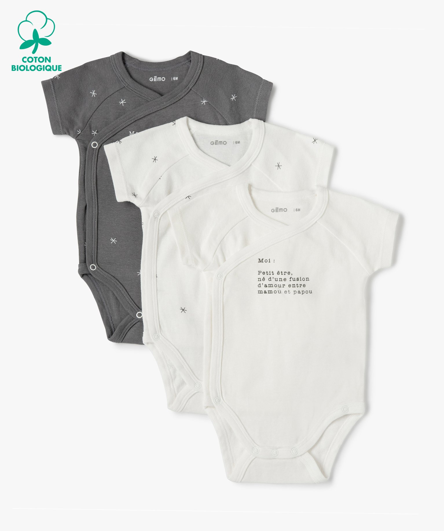 Body bébé manches courtes fermeture croisée (lot de 3) ecru | GEMO