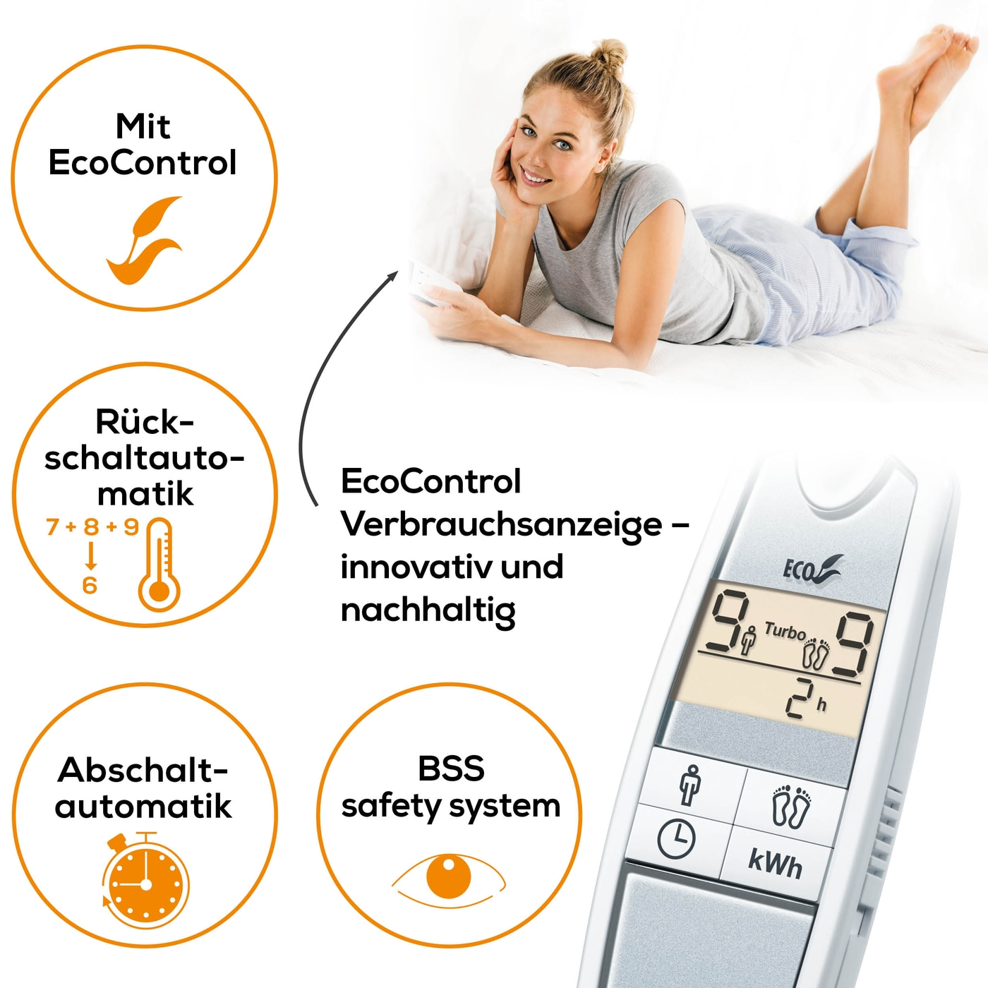 Beurer Komfort-Wärmeunterbett UB 90-Atmungsaktives Wärmeunterbett mit 2 Wärmezonen & 9 Temperaturstufen - 150 x 80 cm