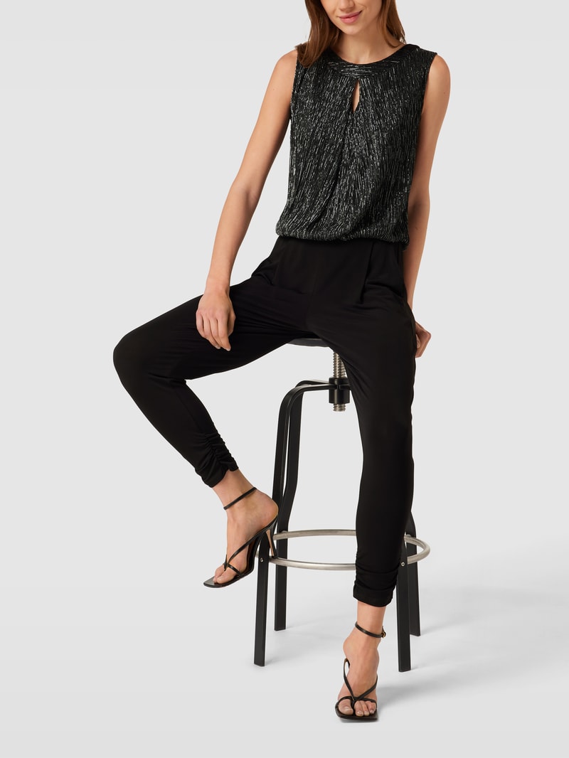Jumpsuit mit Schlüsselloch-Ausschnitt in metallic schwarz