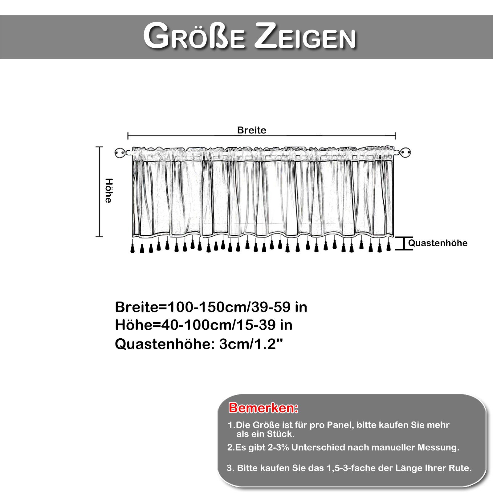 Scheibengardine Vorhang Leinen,Kurze Scheibengardine mit Quasten, BTTO, (2 St), transparent, Beige,durchsichtig,für Küche Wohnzimmer Schlafzimmer, bistrogardine