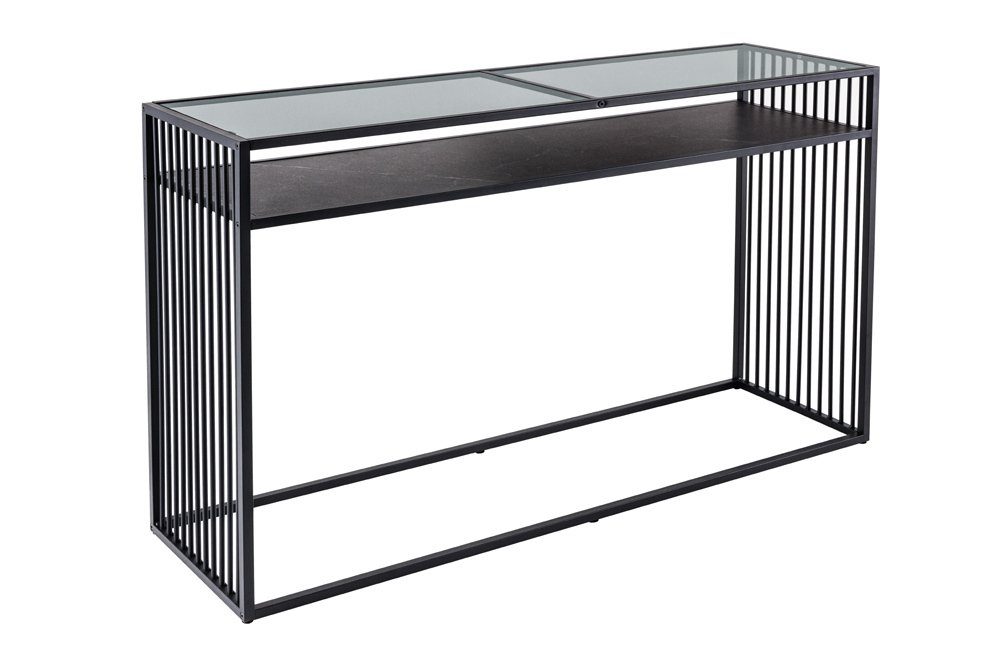 riess-ambiente Konsolentisch ARCHITECTURE 120cm schwarz (Einzelartikel, 1-St), Wohnzimmer · Glas · Metall · Marmor-Optik · Flur · Industrial Design