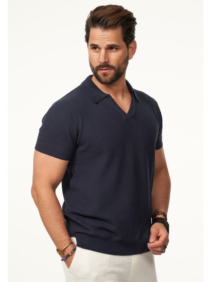 SOULSTAR Poloshirt - mit offenem Kragen Kurzarm Strick Polo-Hemd T-Shirt in Navy günstig kaufen