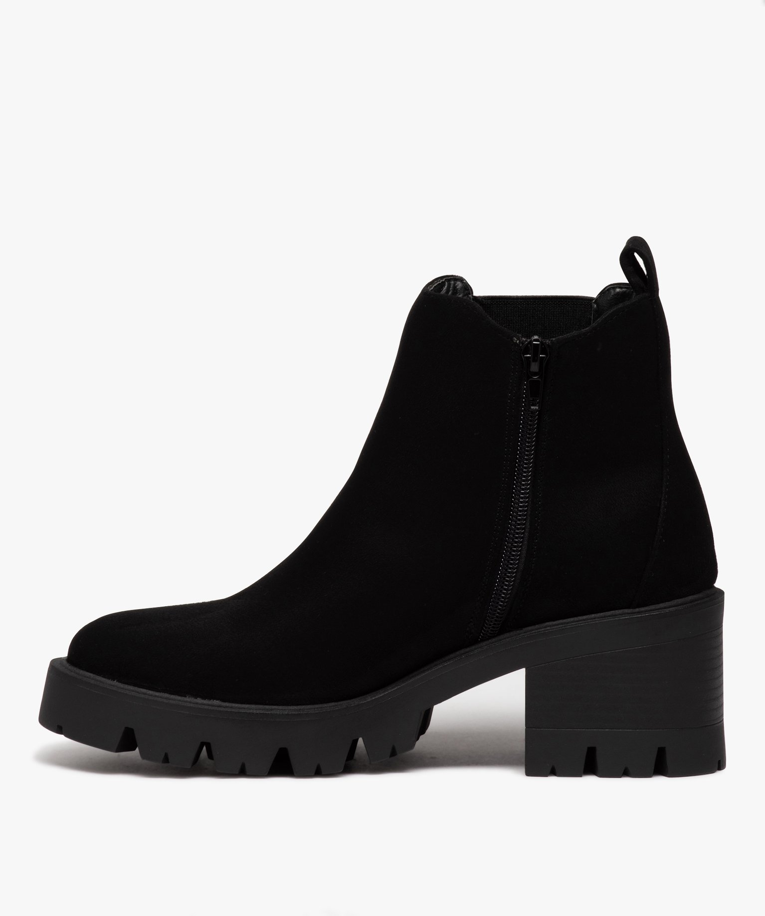 Boots femme à talon large en suédine unie avec semelle cra... noir | GEMO