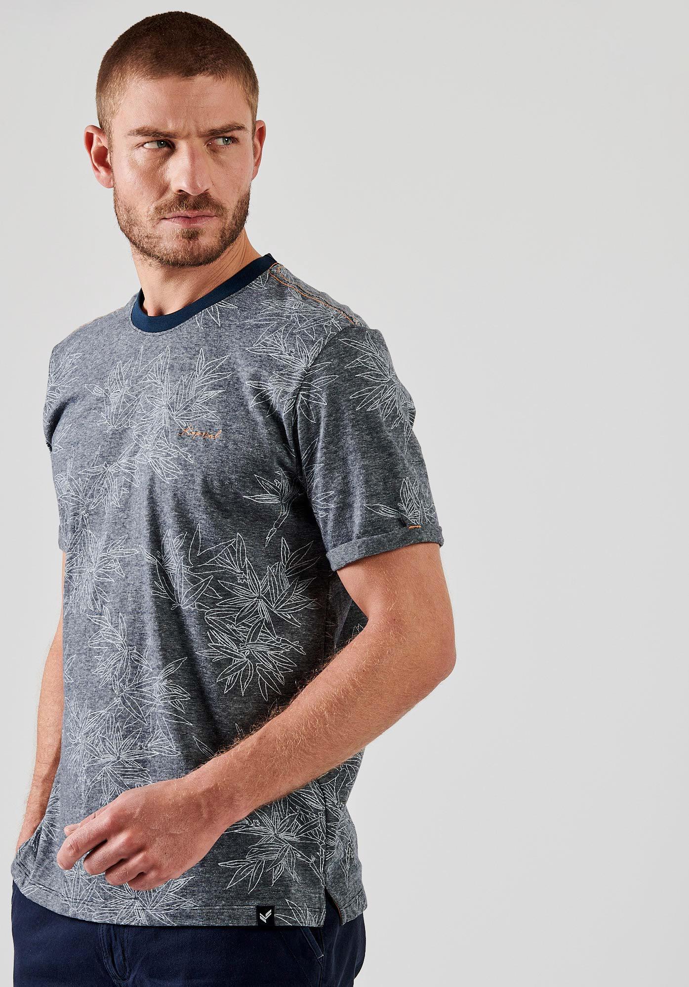 NASH   T-shirt bleu imprimé Homme 100% coton